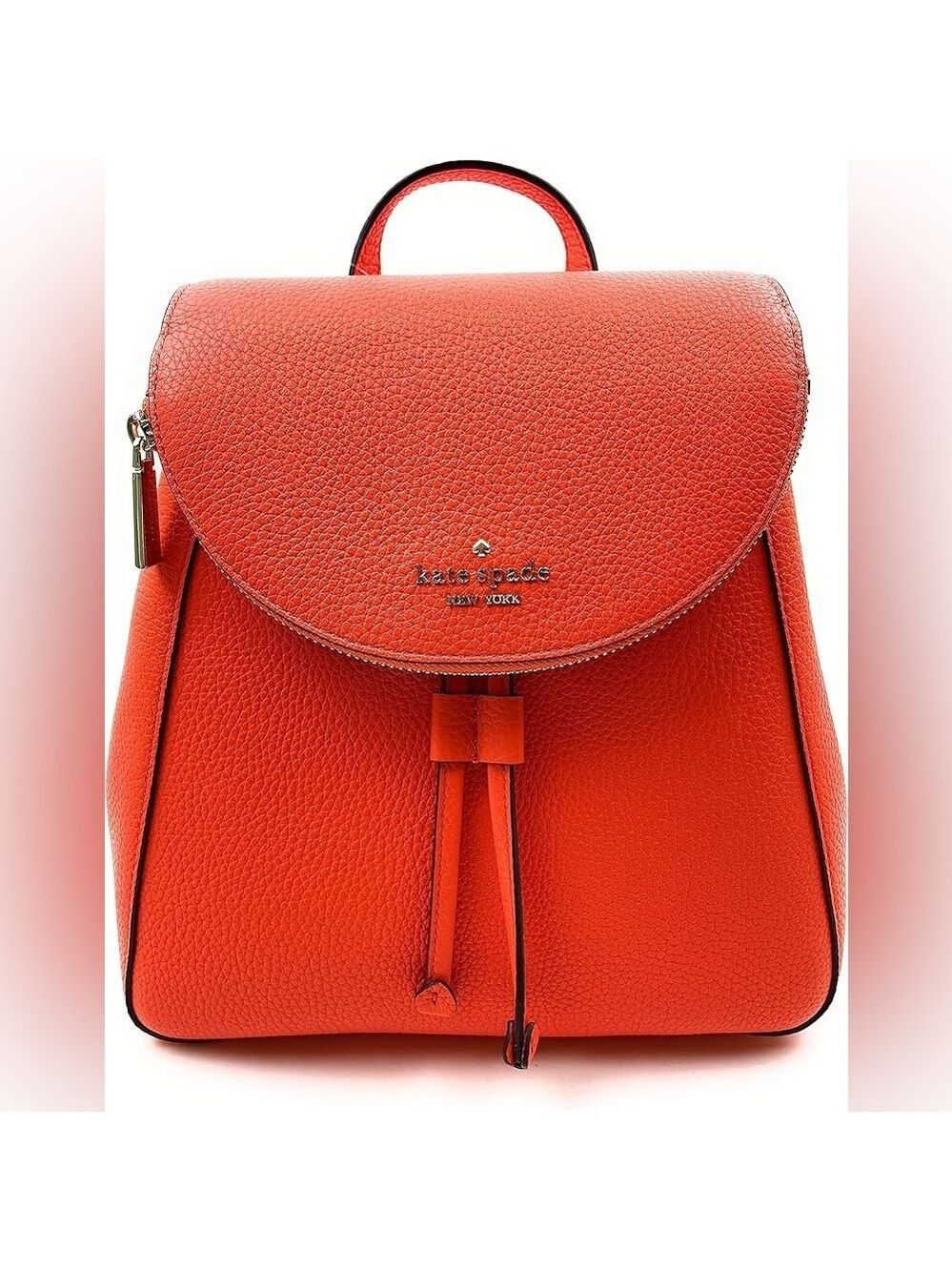 Kate Spade New York Leila Medium Flap Orange Pebbled Leather Backpack